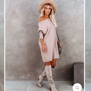 Idem ditto Taupe Off-Shoulder Midi Dress